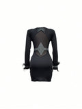 Ladies' Slim Fit Dress Embellished With Rhinestone And